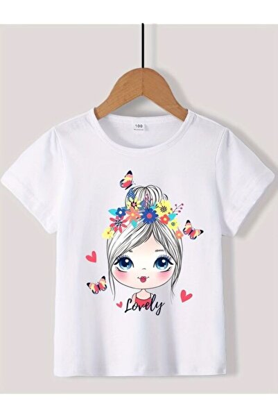 CLASSY.MODA تي شيرت أبيض كبير الحجم مطبوع - رقبة دائرية، كم قصير