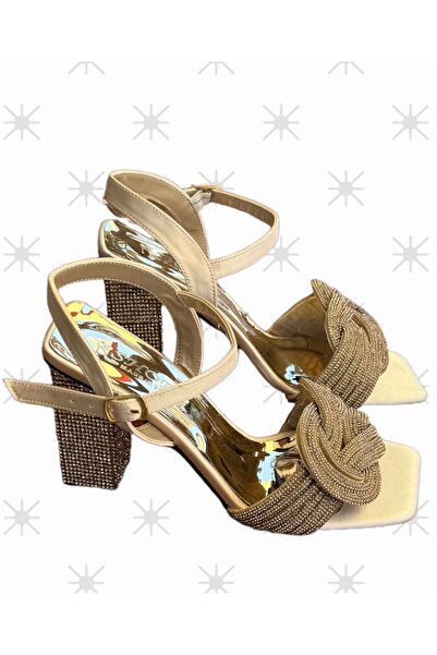 İpek High Heeled and Jewelled Gold Silver Women's Sandals