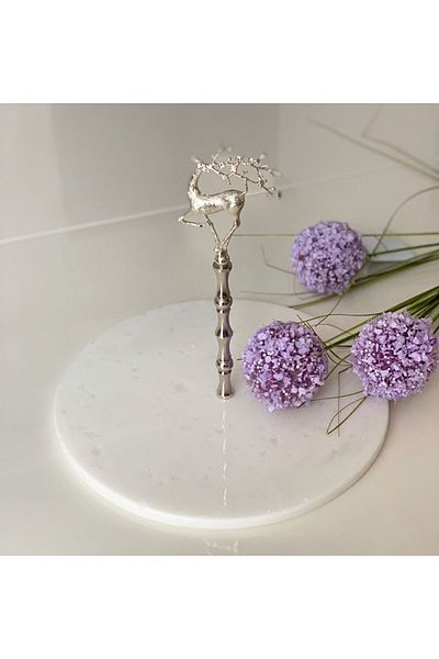 ege gross Decorative White Marble Silver Deer Tray Serving Presentation Plate