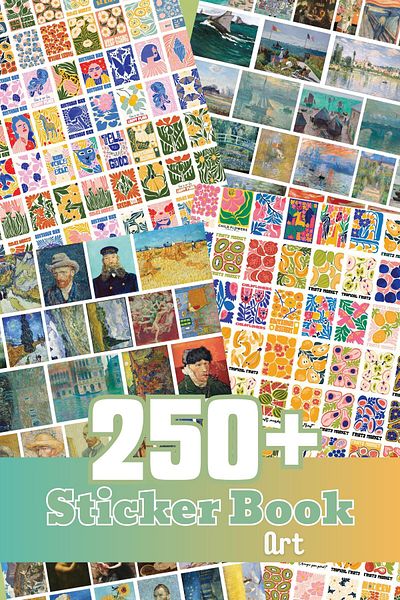 Postifull Set de autocolante cu tematică artistică de peste 250 de bucăți - Jurnal de glonț modern și etichete de zi