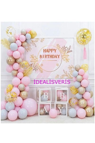 Bkmc Pink Luxury Baby Balloon Box - Concept and Celebration Set for Birthday