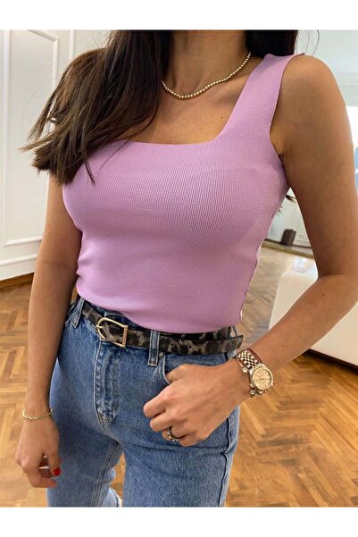 Jose Clothing بلوزة نسائية محبوكة بأشرطة - رقبة مربعة