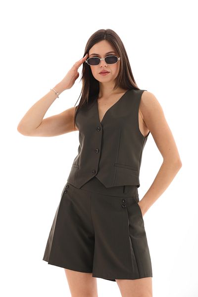 Moda Tuğram Khaki Vest and Shorts Set - Buttoned