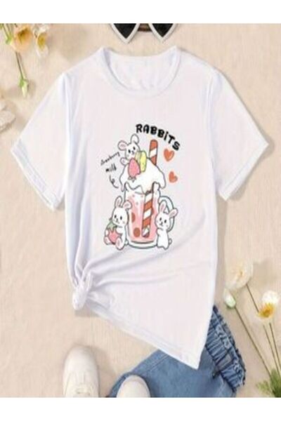 CLASSY.MODA Μπλουζάκι με λευκή στάμπα Oversize - Crew Neck, κοντό μανίκι