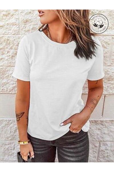 CLASSY.MODA Λευκό μπλουζάκι Oversize Single Jersey - Crew Neck, κοντό μανίκι