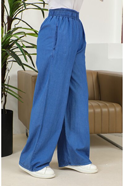 KMKkombin YENİ SEZON İNCE YAZLIK BELİ LASTİKLİ Bol Paça Kot Pantolon