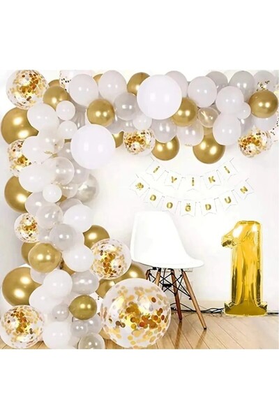 Laviyosa Set de lanțuri de baloane albe de culoare aurie - Decorație de aur u...