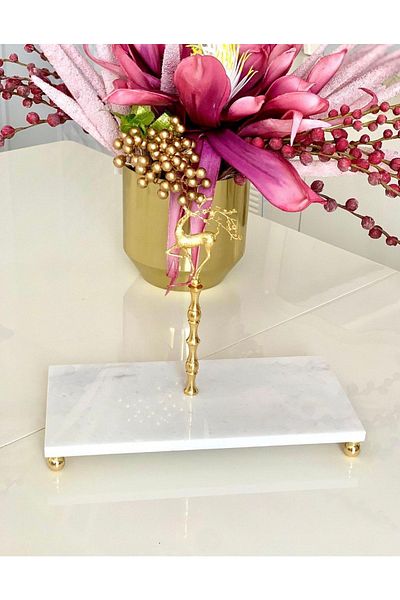 ege gross Natural Marble Single Layer Cake Holder Gold Deer Decorative Stand