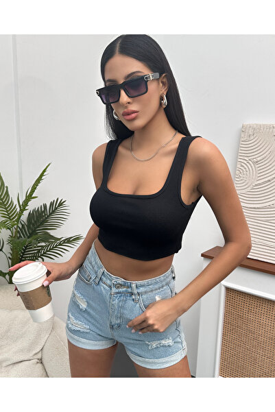 Chicup Bluză neagră tricotată cu curea lată pentru femei