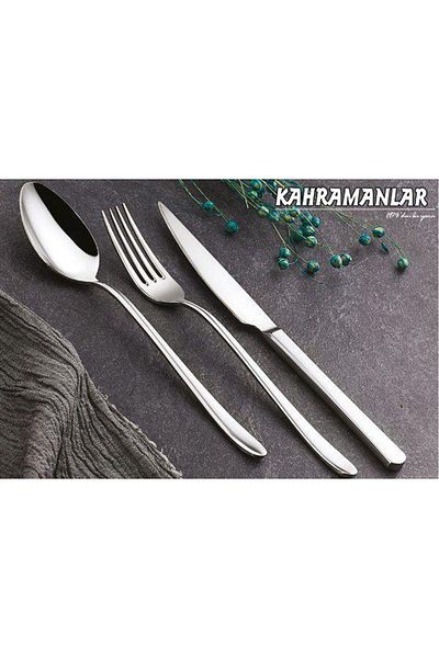 Kahramanlar Sea 72 Pieces - Steel Fork and Spoon Set, Set for 12 People