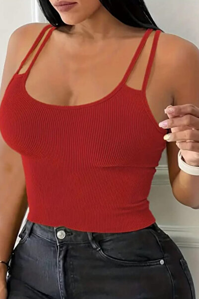 ESSFASIHON Жіночий топ на бретельках з кашкорсе та рибаною