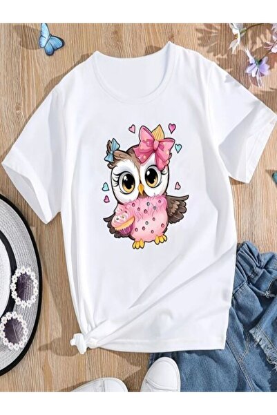 CLASSY.MODA تي شيرت أبيض كبير الحجم مطبوع - رقبة دائرية، كم قصير