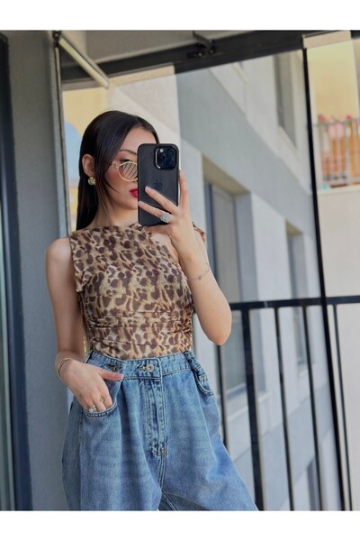 tugenatelier Leopard Design Blue Blouse