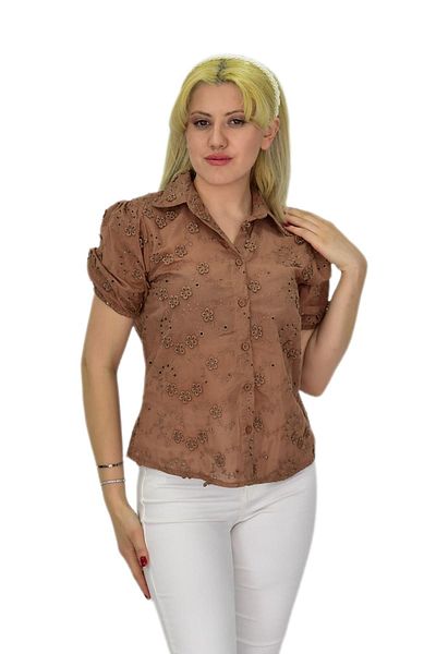 HİSSET Бродирана дамска блуза - къс ръкав, BGL-ST0371