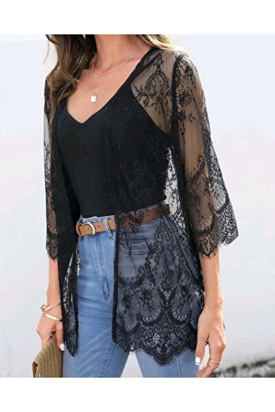 BF Bikini Fashion Jacheta tricotata cu detaliu din dantela