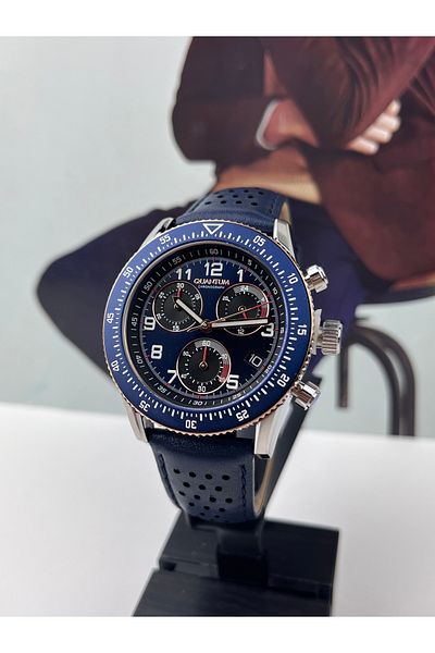 Quantum Navy Blue Men's Sports Strap Leather Wristwatch - 10 ATM Waterproof, 2 Years Warranty