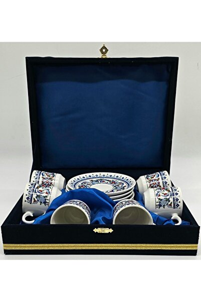 Ufuk 6lı Lacivert Kadife Kutulu Porselen Topkapı Fincan Takimi