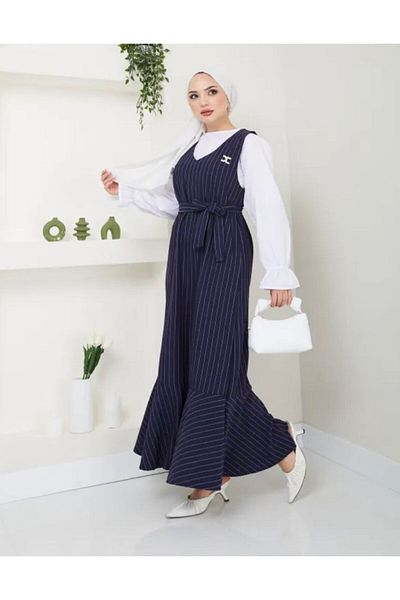 modasindoma Ριγέ Γυναικείο Φόρεμα Gilet
