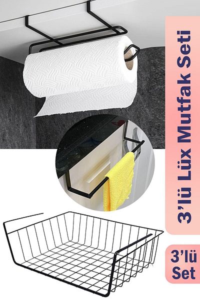 FERONYA Set de bucătărie de lux din 3 piese din metal inoxidabil, raft cangur + suport pentru prosoape pentru ușă dulap + cuier pentru cârpe de bucătărie