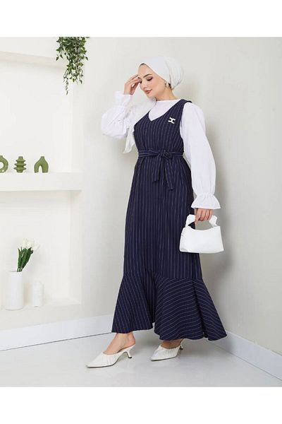 modasindoma Ριγέ Γυναικείο Φόρεμα Gilet
