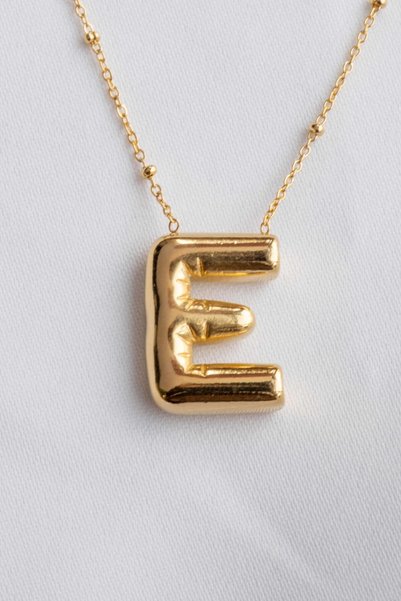 Feride Letter E Balloon Gold Steel Necklace