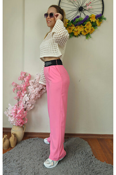 MADAME MELEK Παντελόνι Palazzo με ροζ εισαγόμενο ύφασμα - Ελαστική μέση και φ...