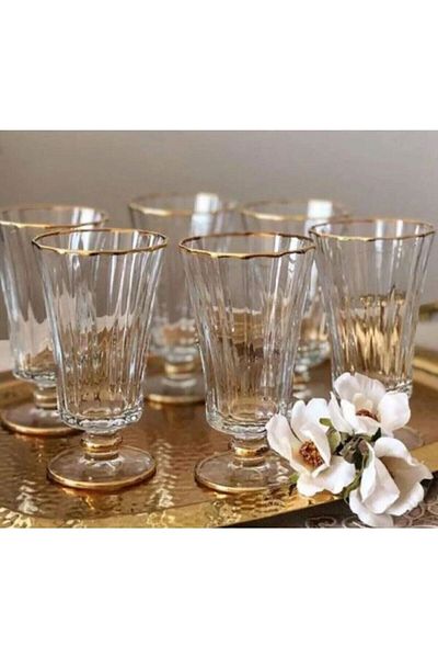 Çeyizci Çarşı Set of 6 Gold Gilded & Colored Diamond Coffee Glasses