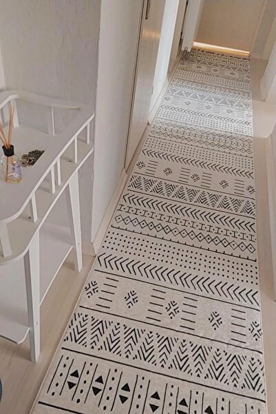 VOPTEKS Siyah Beyaz Iskandinav Yolluk Koridor Halısı Makinede Yıkanabilir Kay...