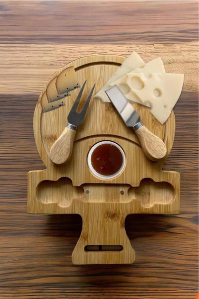 PİNK DESİGN KİTCHEN 3 Piece Bamboo Cheese Presentation and Fork Set - Spatula, Cheese Cut Board