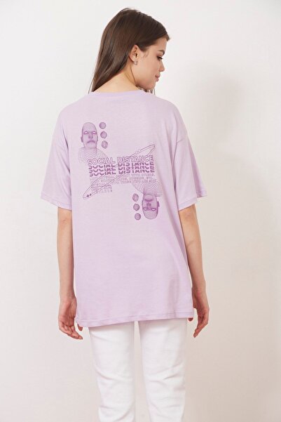 Eazy Co Eazy Lilac Social Distance Unisex Oversize εμπριμέ κοντομάνικο μπλουζάκι