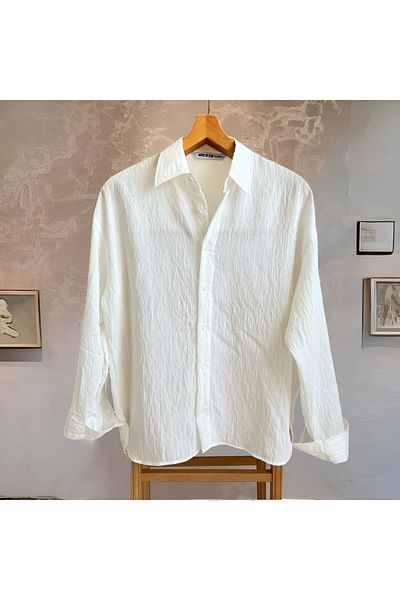 Hazhers Men's Linen Oversize Shirt - Long Sleeve, Shirt Collar