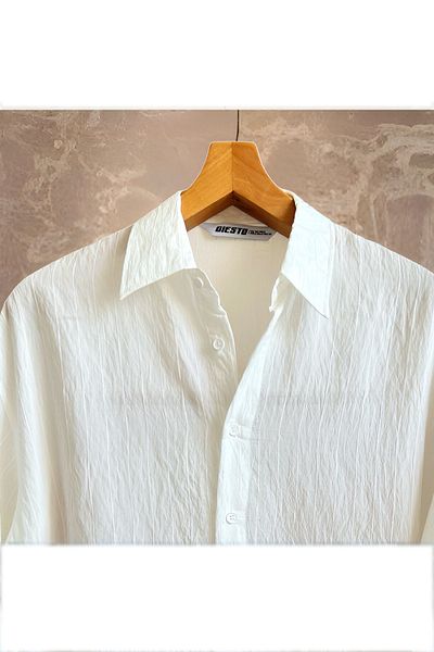 Hazhers Men's Linen Oversize Shirt - Long Sleeve, Shirt Collar