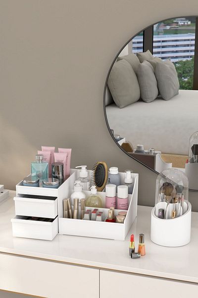 Pufwin Home مجموعة تنظيم مستحضرات التجميل وحامل الفرش الحصرية مقاس Xl باللون الأبيض