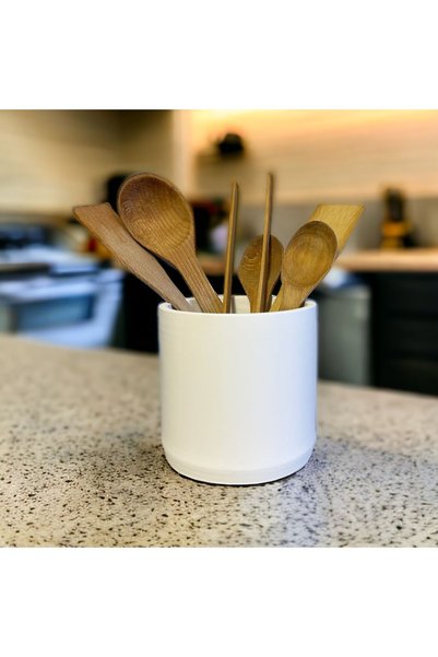 Miya Art Studio Large Concrete Cylinder Countertop Upright Spoon Rest White