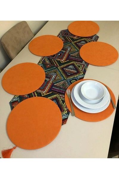 Premier American & Service Mozaic Marble Pattern Runner Set de 6 Orange MDF Charger Design