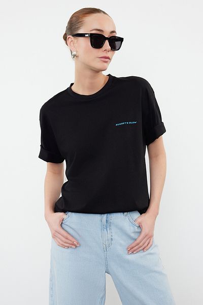 Trendyol Collection Black Premium Comfortable Fit - 100% Cotton Printed T-Shirt TWOSS24TS00172