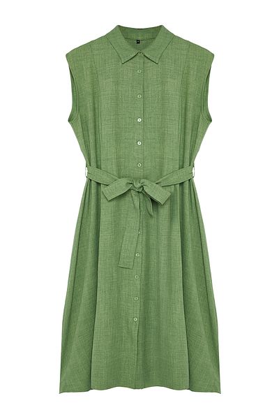 Trendyol Curve Mintgrünes Hemdblusenkleid in Übergröße – mit Gürtel, gewebt TBBSS24AH00204