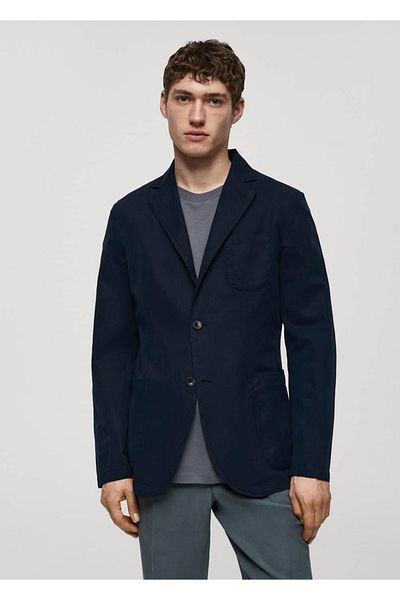 MANGO Man Μπουφάν blazer σε λεπτή εφαρμογή από λινό-βαμβακερό μείγμα