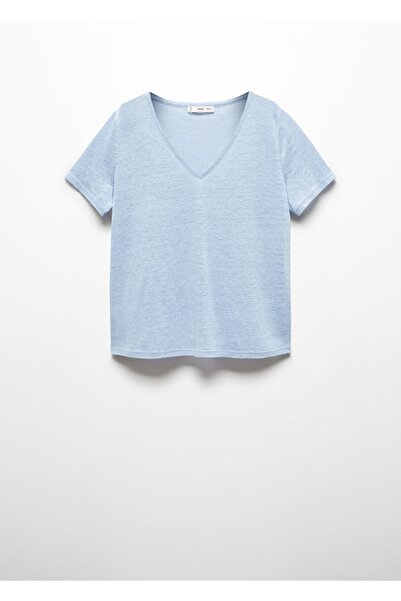 MANGO Woman Λινό μπλουζάκι με λαιμόκοψη σε σχήμα V