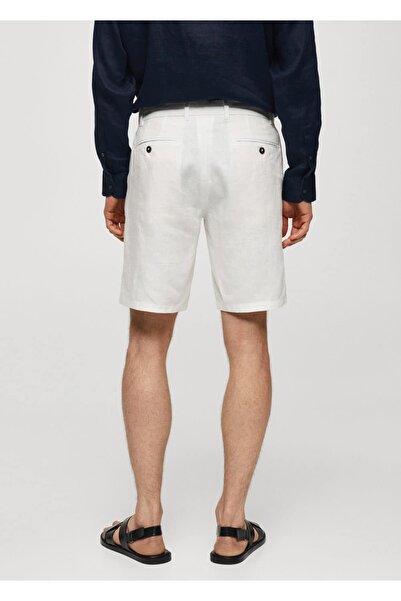 MANGO Man Dar kesim %100 keten bermuda şort