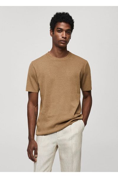 MANGO Man Podstawowy T-shirt z domieszką bawełny