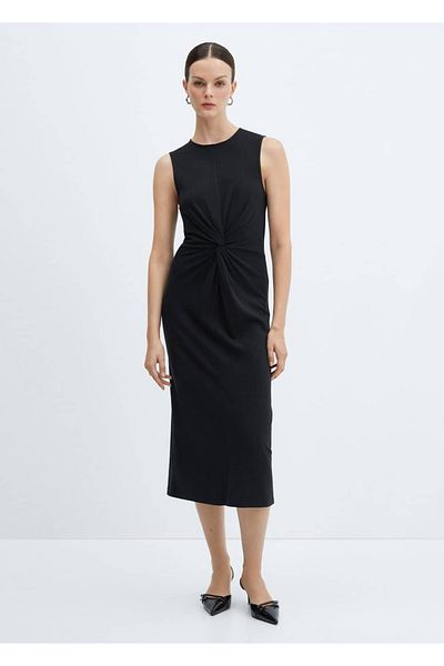 MANGO Woman Βαμβακερό φόρεμα με κόμπους