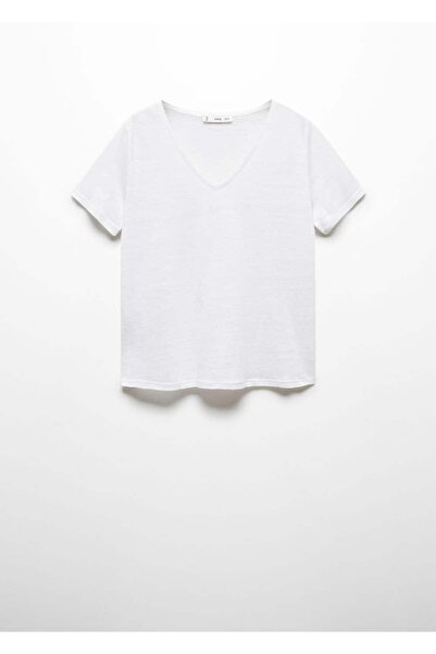 MANGO Woman Λινό μπλουζάκι με λαιμόκοψη σε σχήμα V