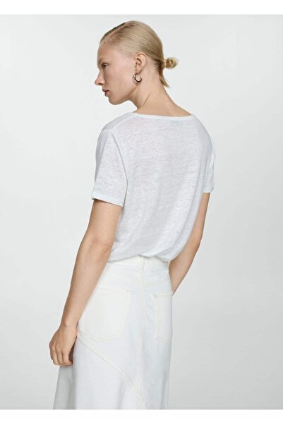 MANGO Woman Λινό μπλουζάκι με λαιμόκοψη σε σχήμα V