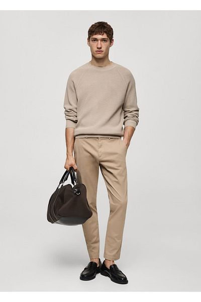 MANGO Man Tapered Cut Cotton Cropped Trousers