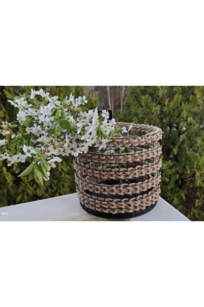 Genel Markalar Jüt Hasır Metal Tel Örgülü Saksı Vazo Sepet