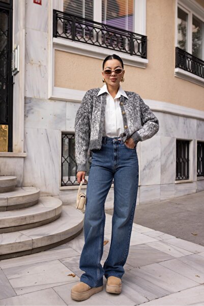 Askı Nişantaşı Black Gold Button Detailed Tie-Dye Pattern Soft Cardigan