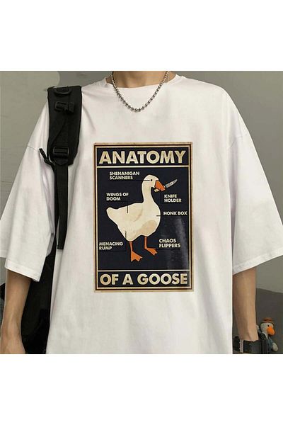 Touz Moda Μπλουζάκι Duck Anatomy Printed White Unisex Oversize
