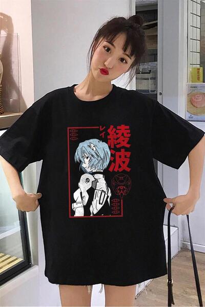 Touz Moda تي شيرت Rei Ayanami أسود للجنسين مقاس كبير