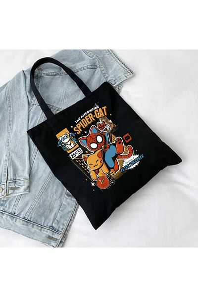 Touz Moda Spider Cat Black Cloth Bag